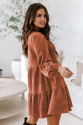 Chestnut Faux Suede Tiered Babydoll Mini Dress